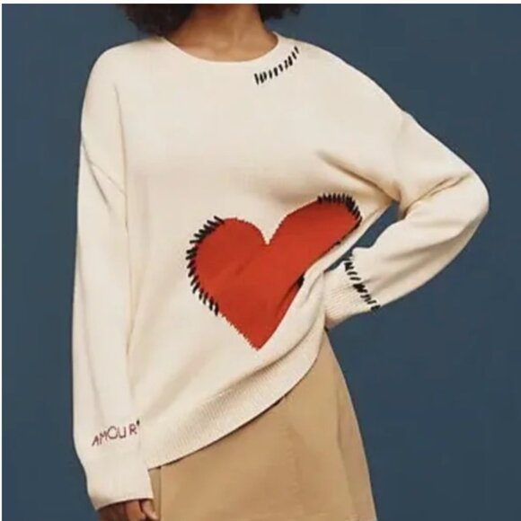 Anthropologie Sweaters - Anthropologie Knit Sweater Oversized With Heart size S